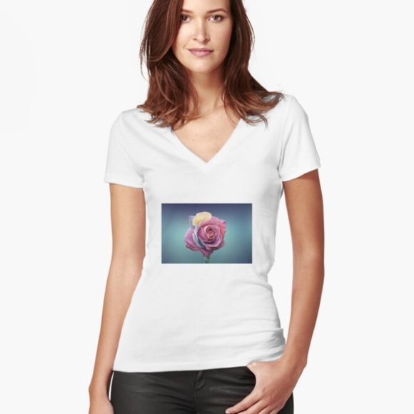 Hoodie Rose's Fitted V-Neck T-Shirt - Picture 2 of 14